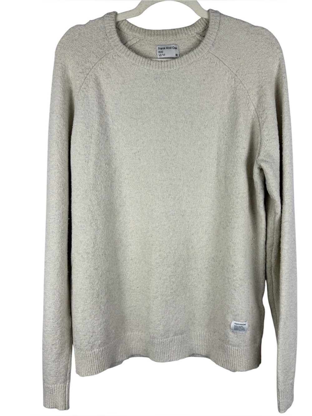 Frank And Oak Men's Seawool Blend Crewneck Knit Sweater Medium Oat Beige